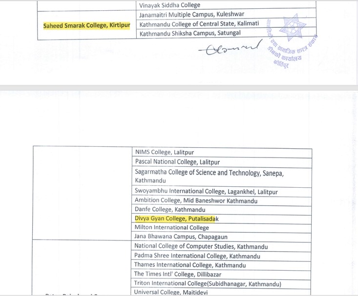 BCA Exam Centre List Published (Inside & Outside Valley)