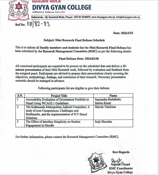 Mini Research Final Defense Schedule Notice
