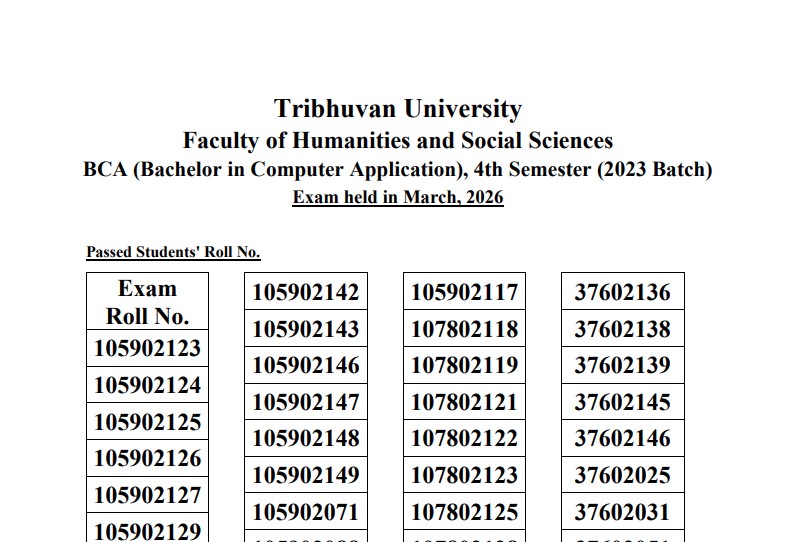 BCA 4th Semester Result Published - TU