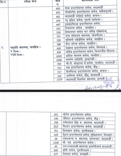 Examination Centre Notice for BCA Fifth & Eighth Semester Semester-End Examination 2083 (2026)